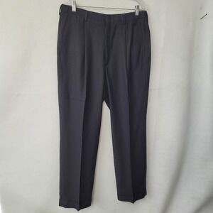 Haggar Mens Dress Pants 36x31 Black Pleated Cuffed Career Formal Trousers Office